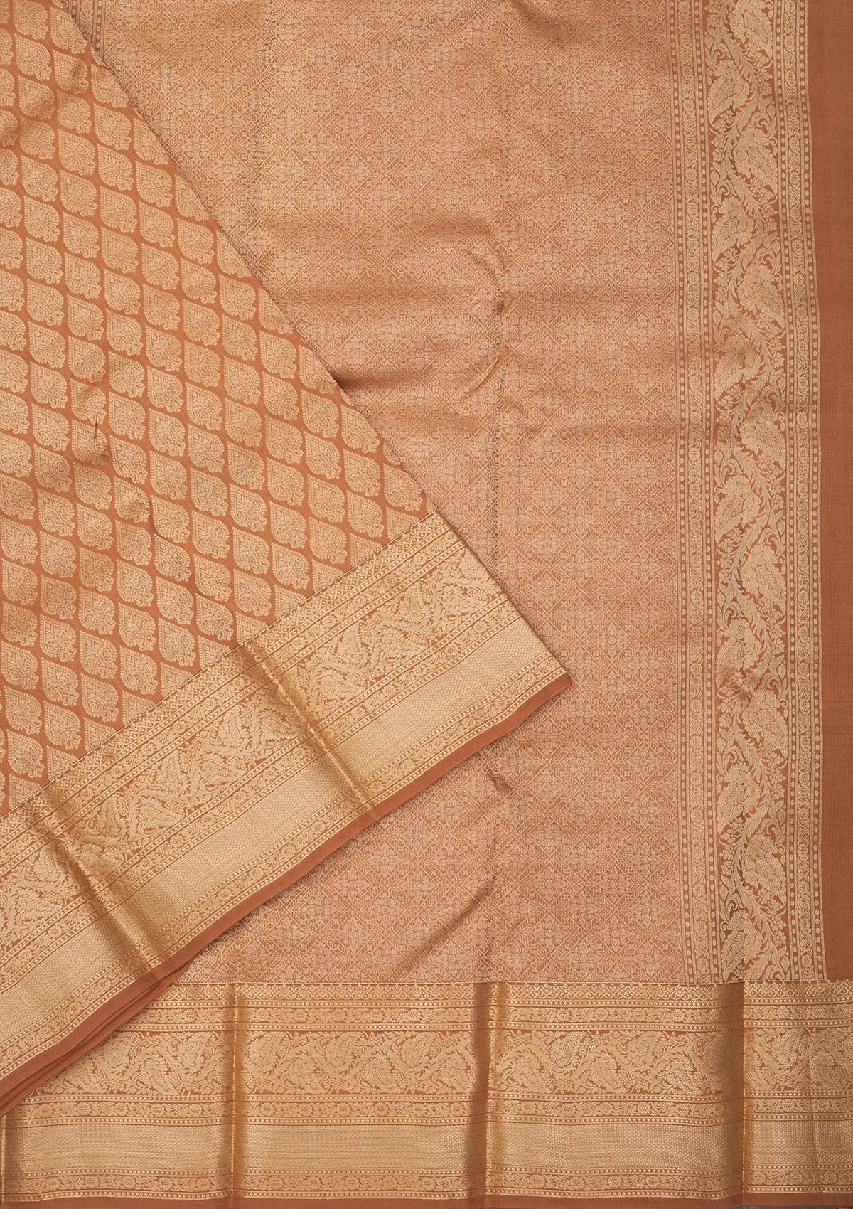 Light Brown Zariwork Pure Silk Saree-Koskii