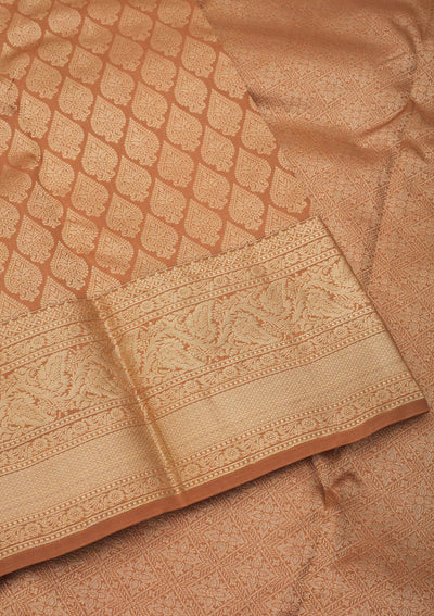 Light Brown Zariwork Pure Silk Saree-Koskii