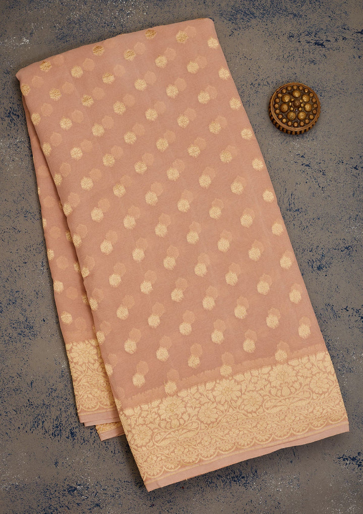 Light Brown Zariwork Pure Silk Saree-Koskii