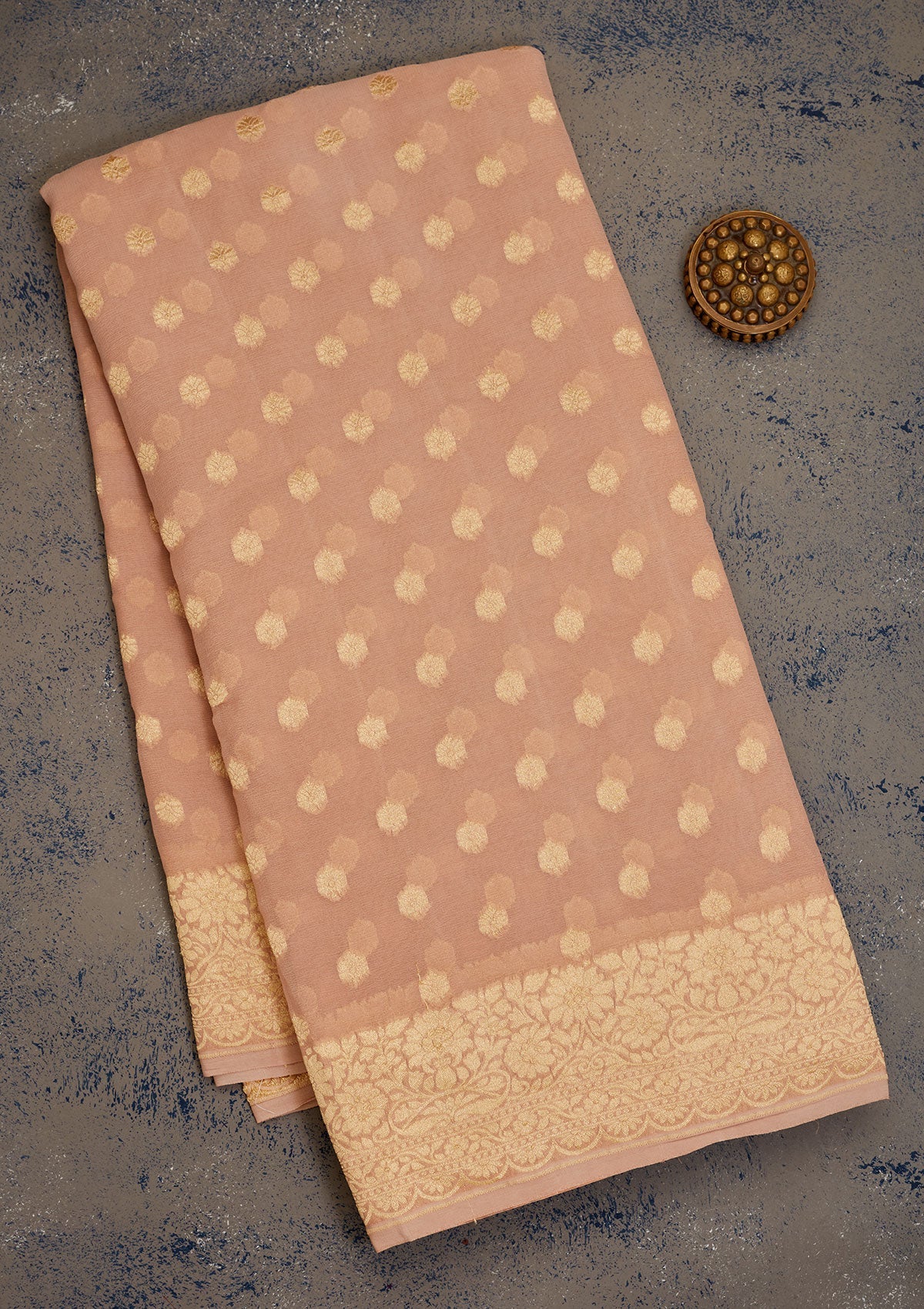 Light Brown Zariwork Pure Silk Saree-Koskii