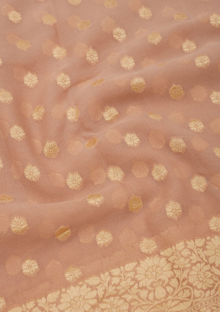 Light Brown Zariwork Pure Silk Saree-Koskii