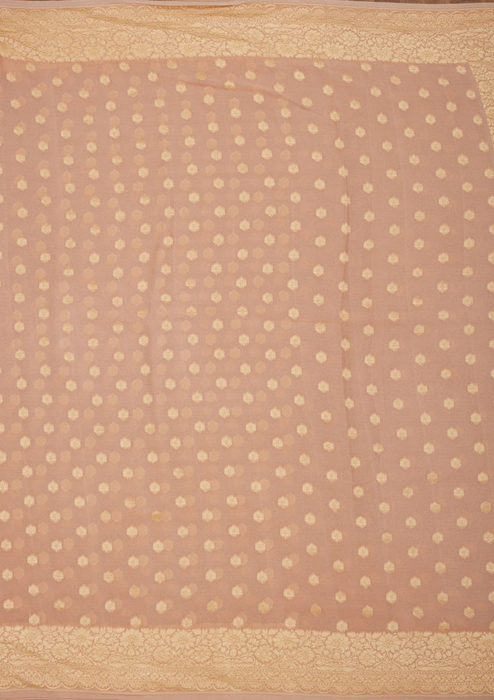 Light Brown Zariwork Pure Silk Saree-Koskii