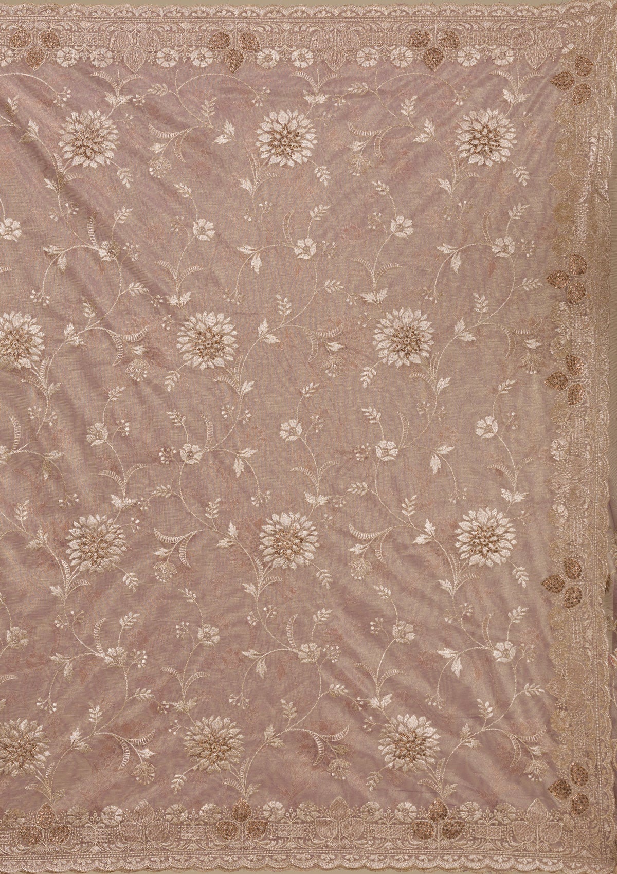 Light Brown Zariwork Tissue Saree-Koskii