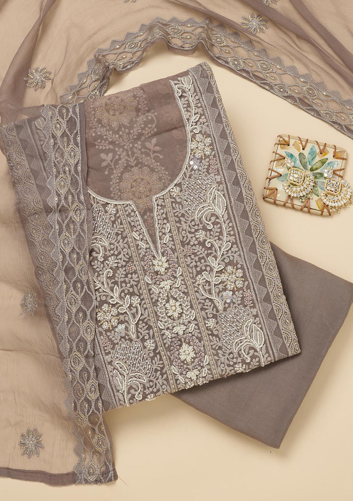 Light Grey Chikankari Georgette Unstitched Salwar Suit-Koskii