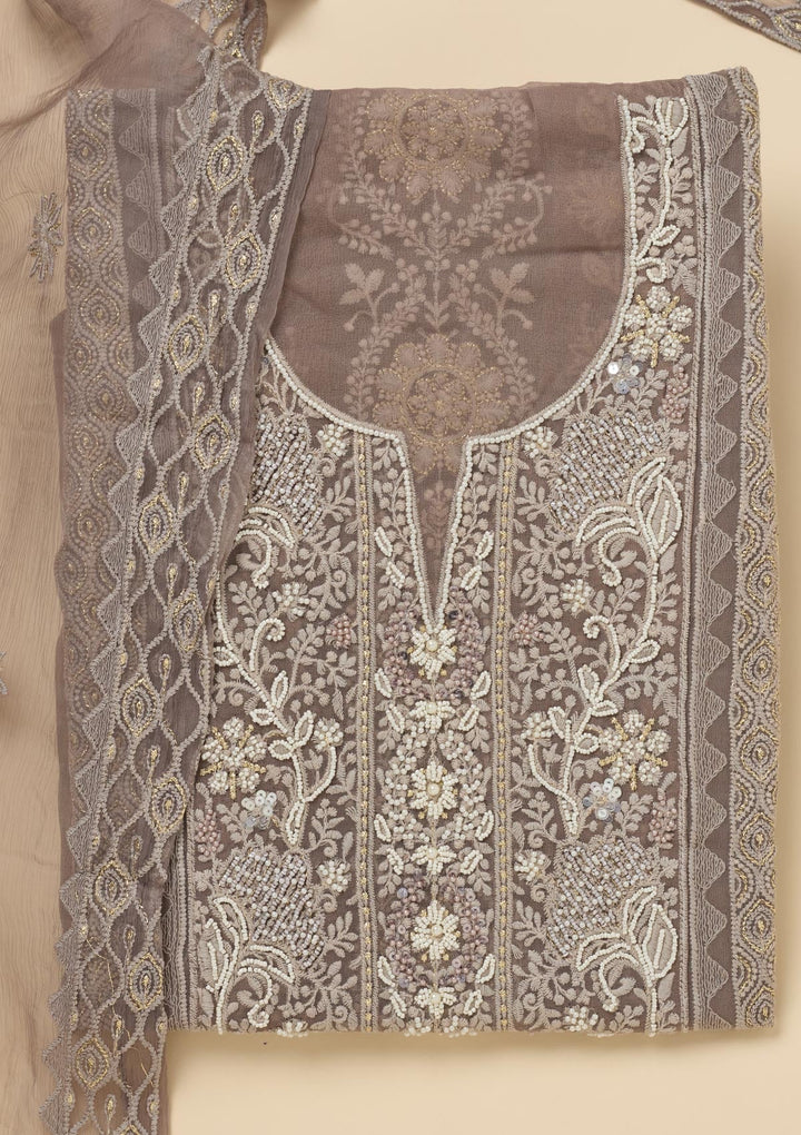 Light Grey Chikankari Georgette Unstitched Salwar Suit-Koskii