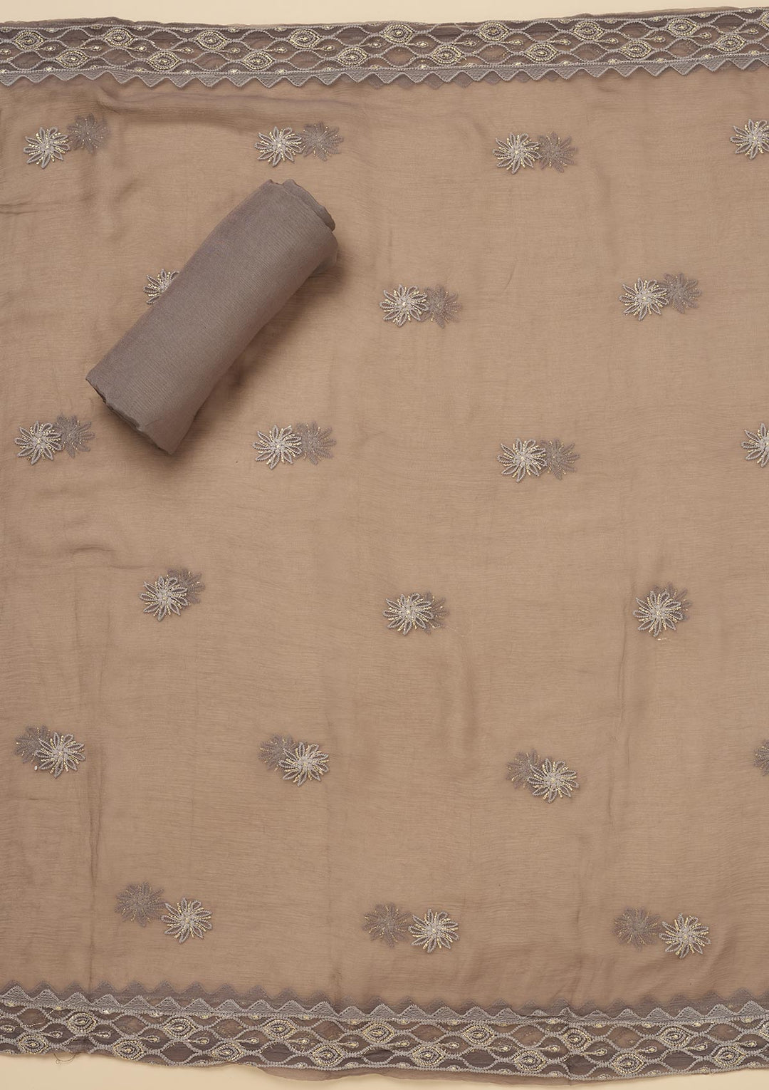 Light Grey Chikankari Georgette Unstitched Salwar Suit-Koskii