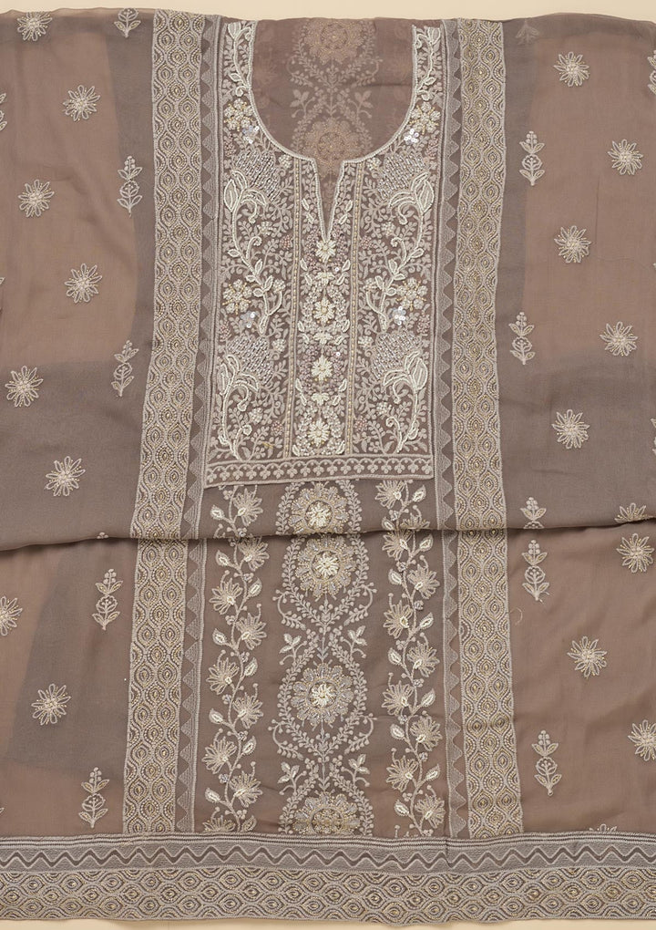 Light Grey Chikankari Georgette Unstitched Salwar Suit-Koskii