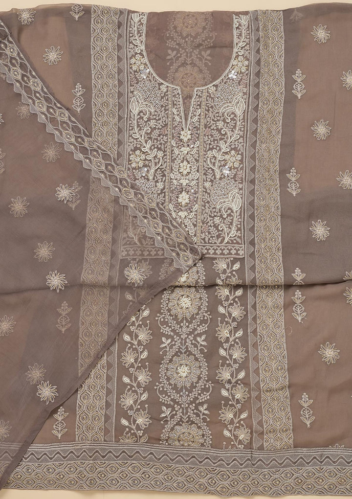 Light Grey Chikankari Georgette Unstitched Salwar Suit-Koskii