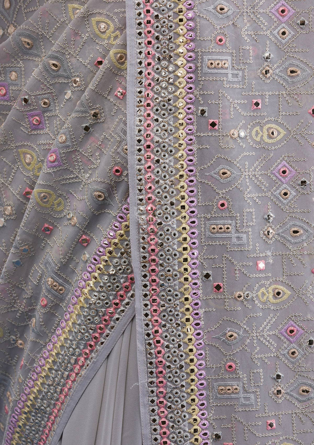 Light Grey Gotapatti Georgette Saree-Koskii