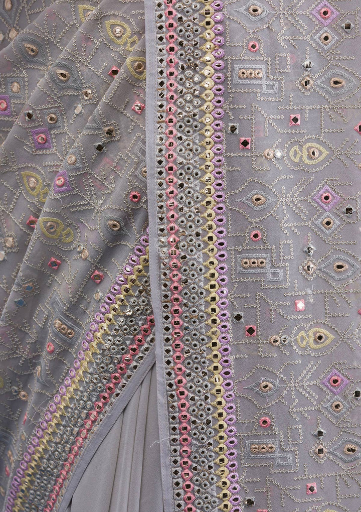 Light Grey Gotapatti Georgette Saree-Koskii
