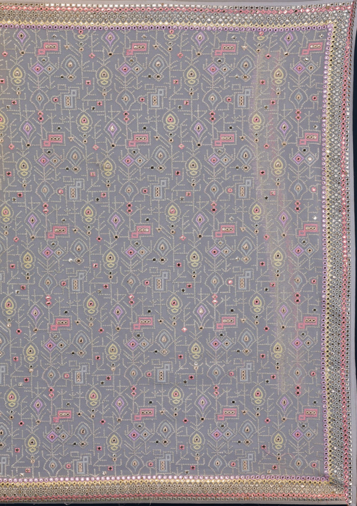 Light Grey Gotapatti Georgette Saree-Koskii