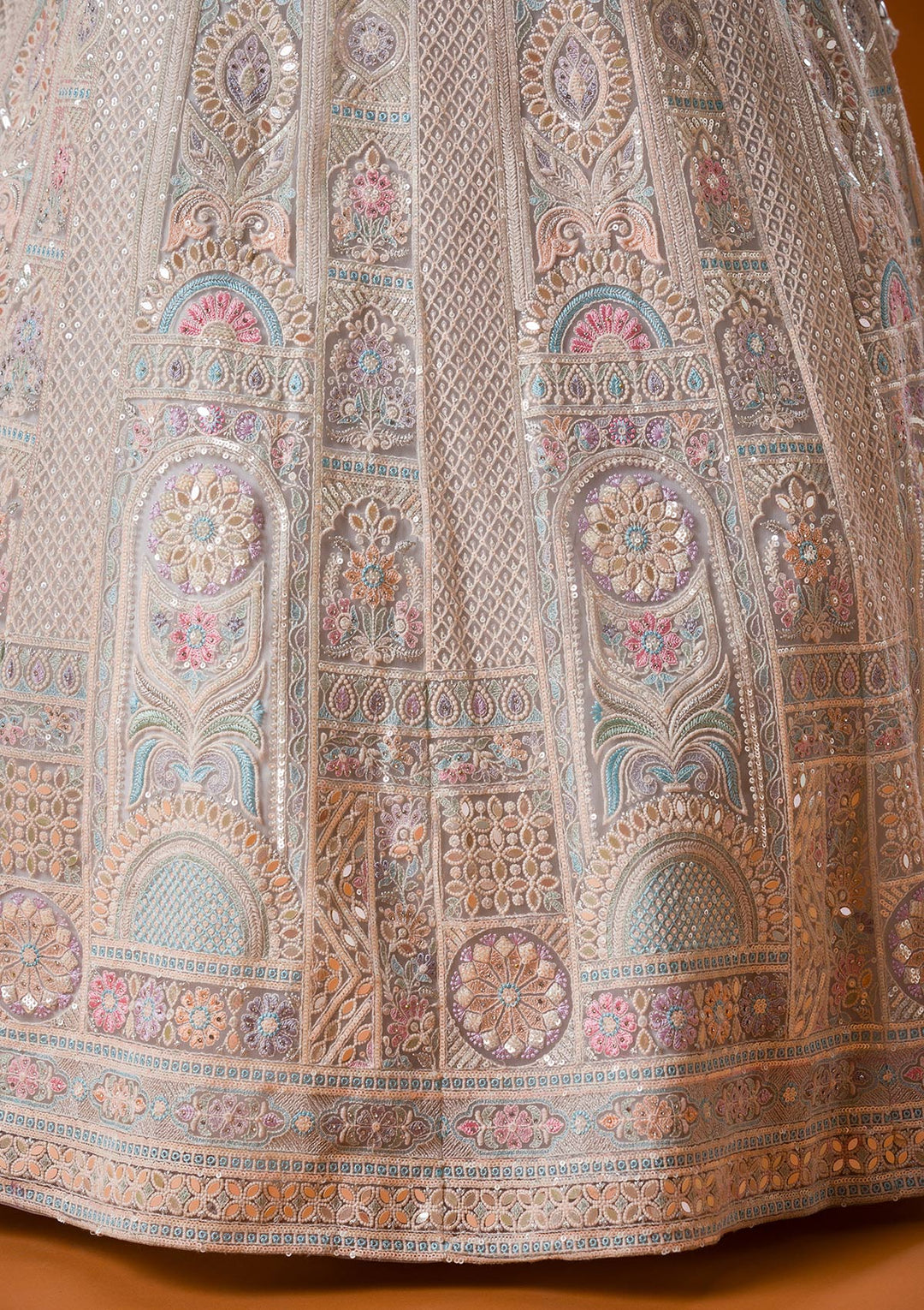 Light Grey Gotapatti Net Readymade Lehenga-Koskii