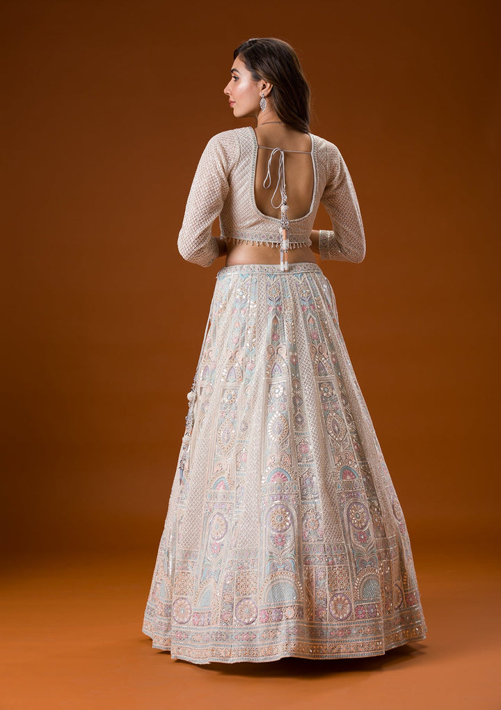 Light Grey Gotapatti Net Readymade Lehenga-Koskii