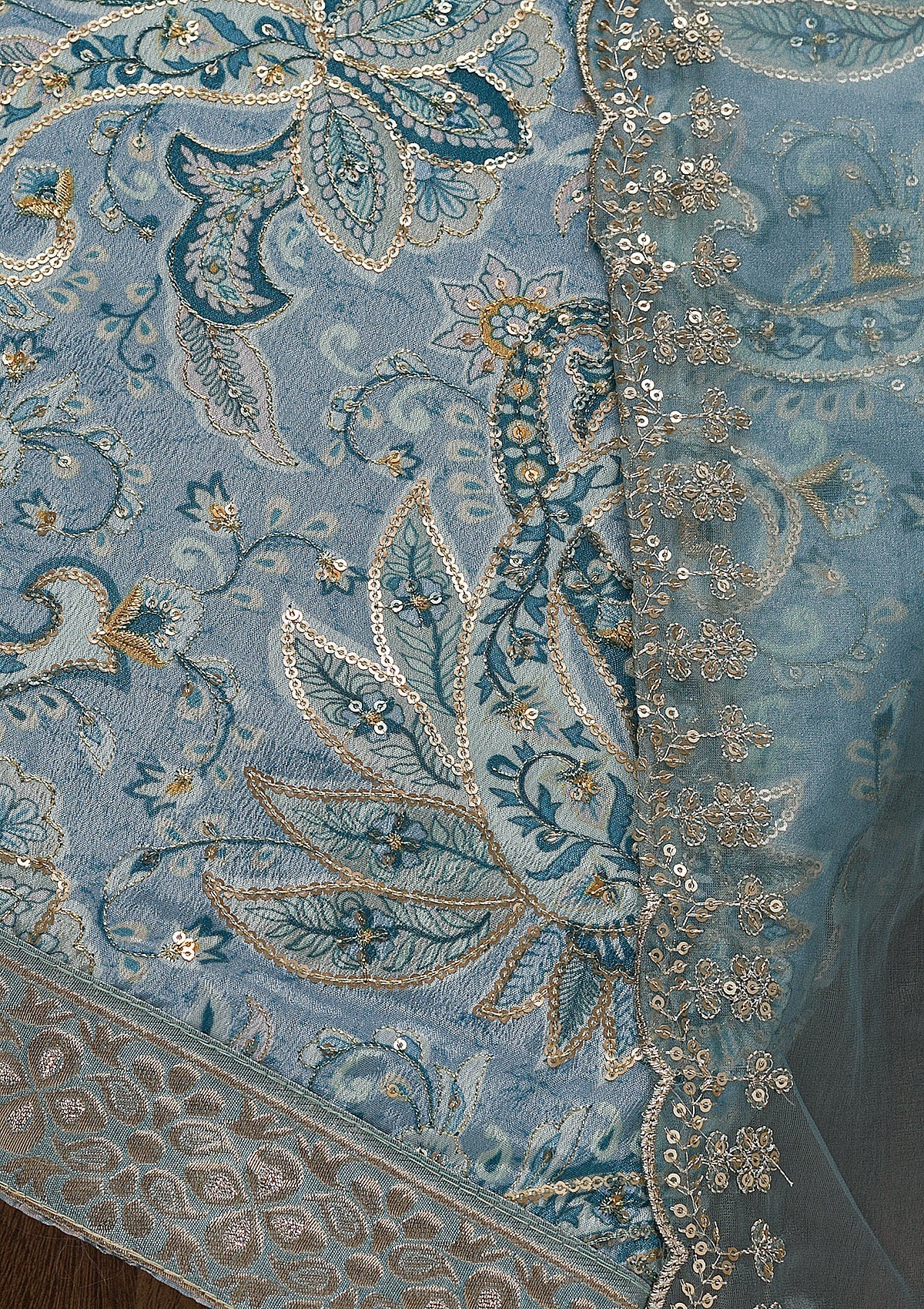 Light Grey Printed Semi Crepe Unstitched Salwar Suit-Koskii