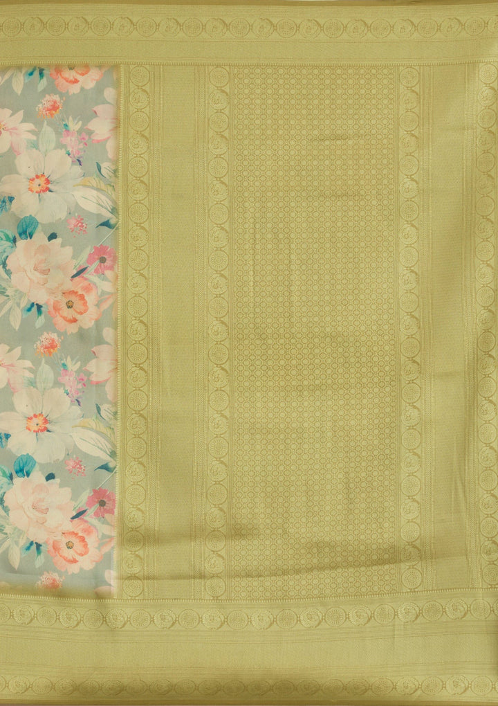 Light Grey Printed Soft Silk Saree-Koskii
