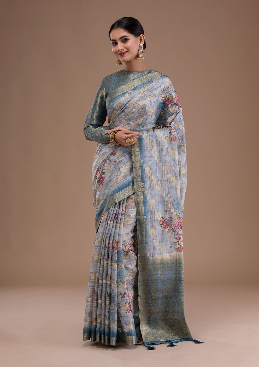 Gold Stonework Tissue Designer Saree-Koskii