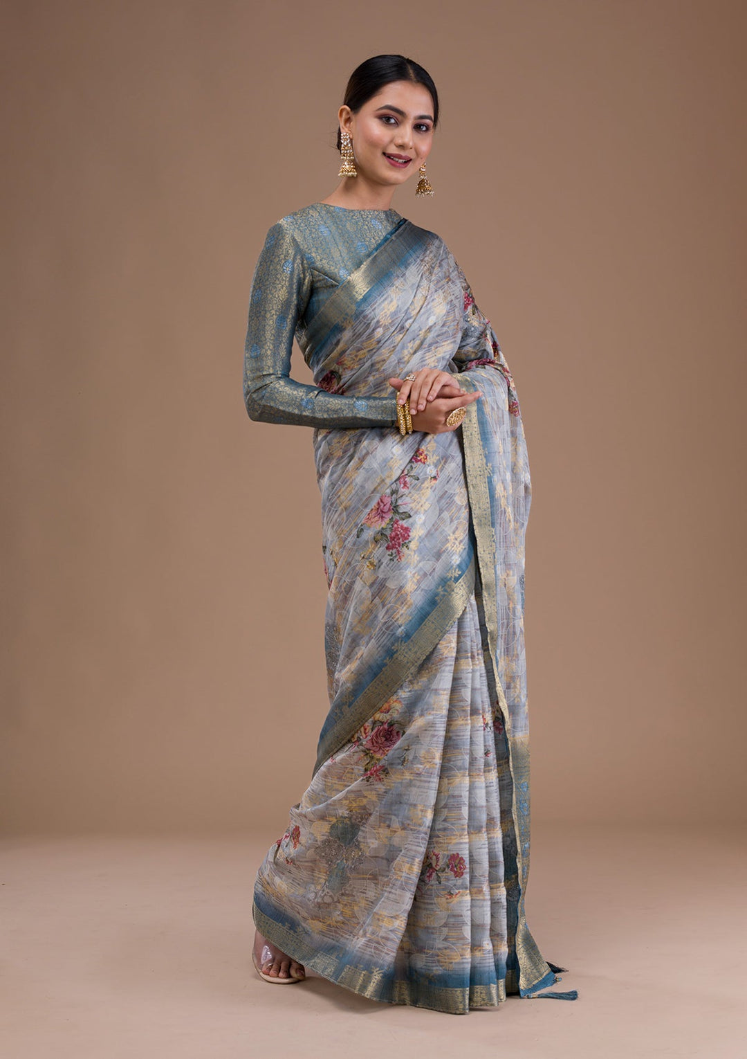 Gold Stonework Tissue Designer Saree-Koskii