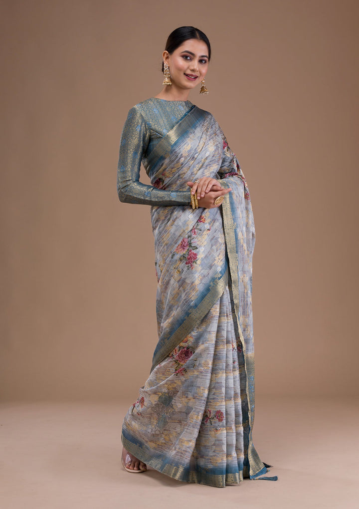 Gold Stonework Tissue Designer Saree-Koskii
