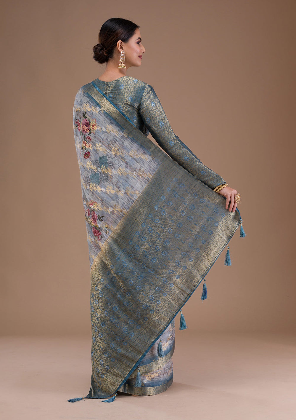 Gold Stonework Tissue Designer Saree-Koskii