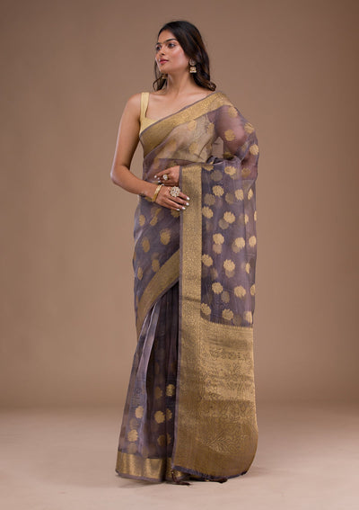 Mehendi Stonework Satin Designer Saree-Koskii