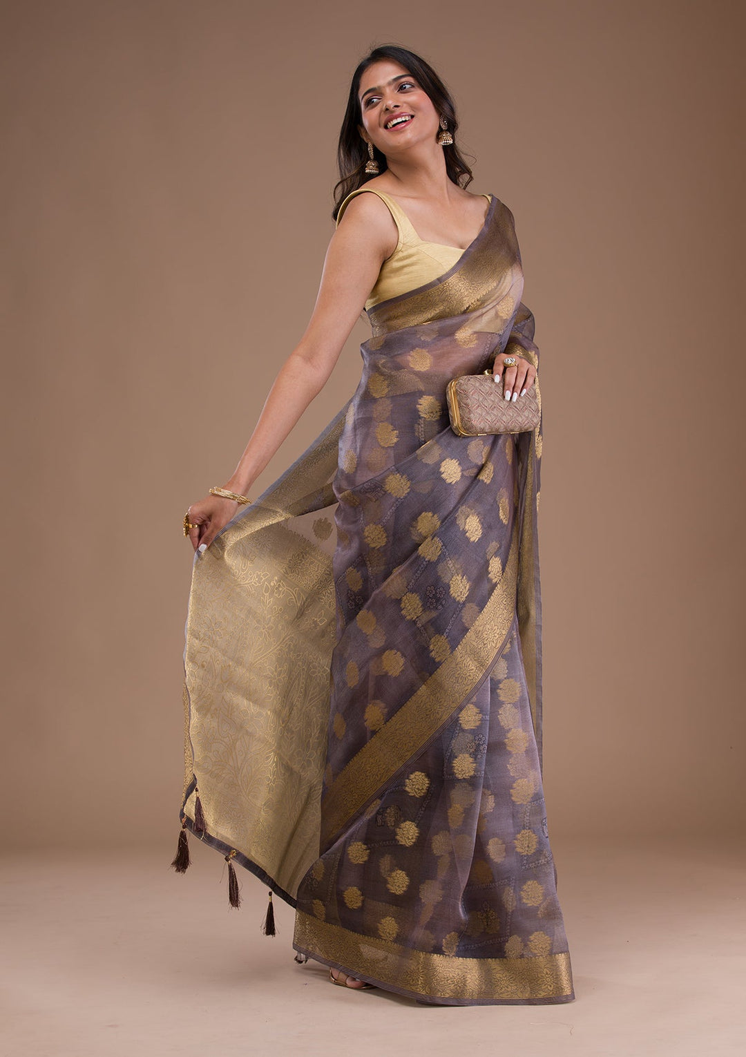 Red Stonework Satin Designer Saree-Koskii