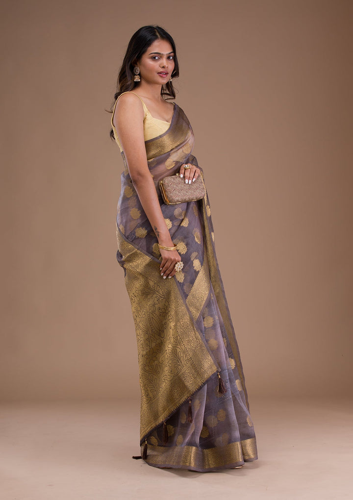 Mehendi Stonework Satin Designer Saree-Koskii