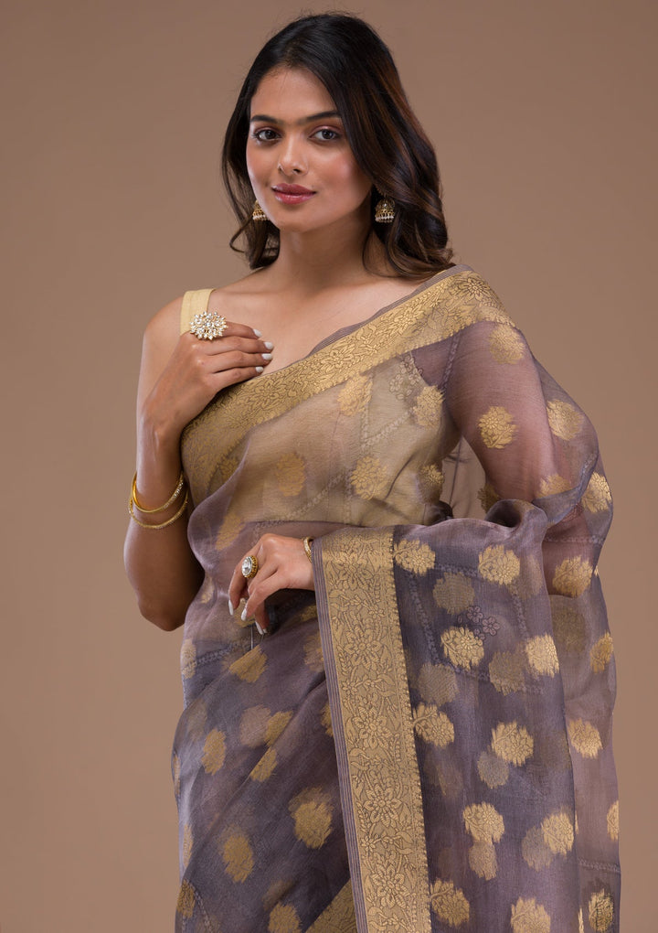 Mehendi Stonework Satin Designer Saree-Koskii