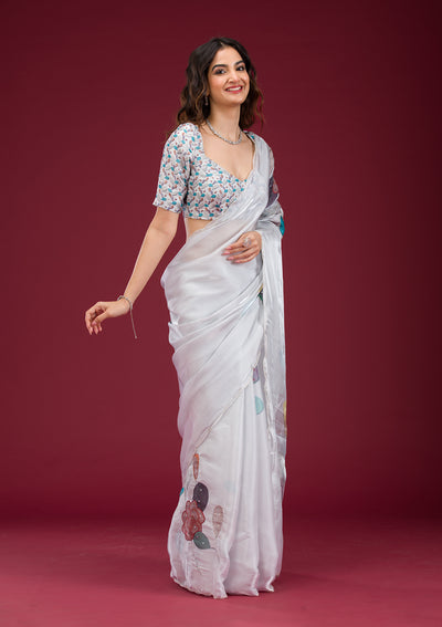 Light Grey Printed Tissue Saree