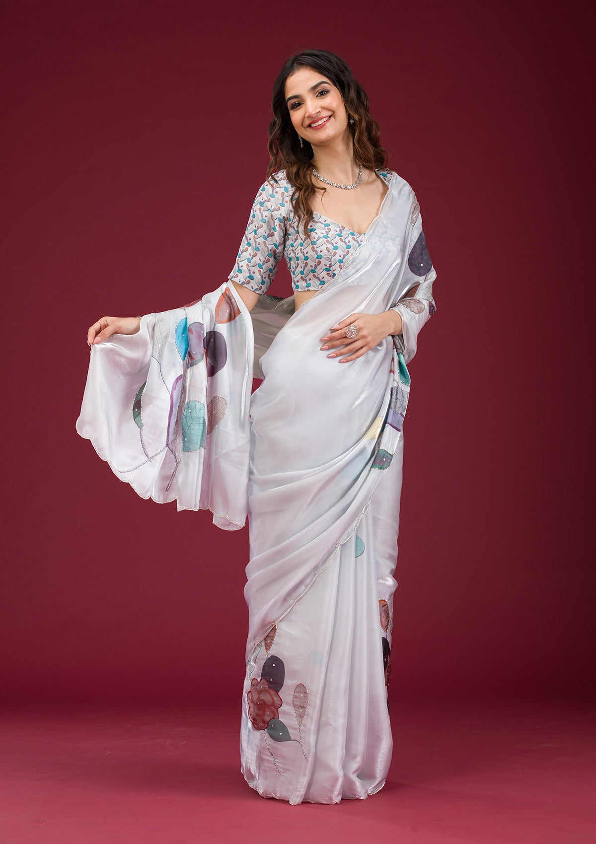 Light Grey Printed Tissue Saree