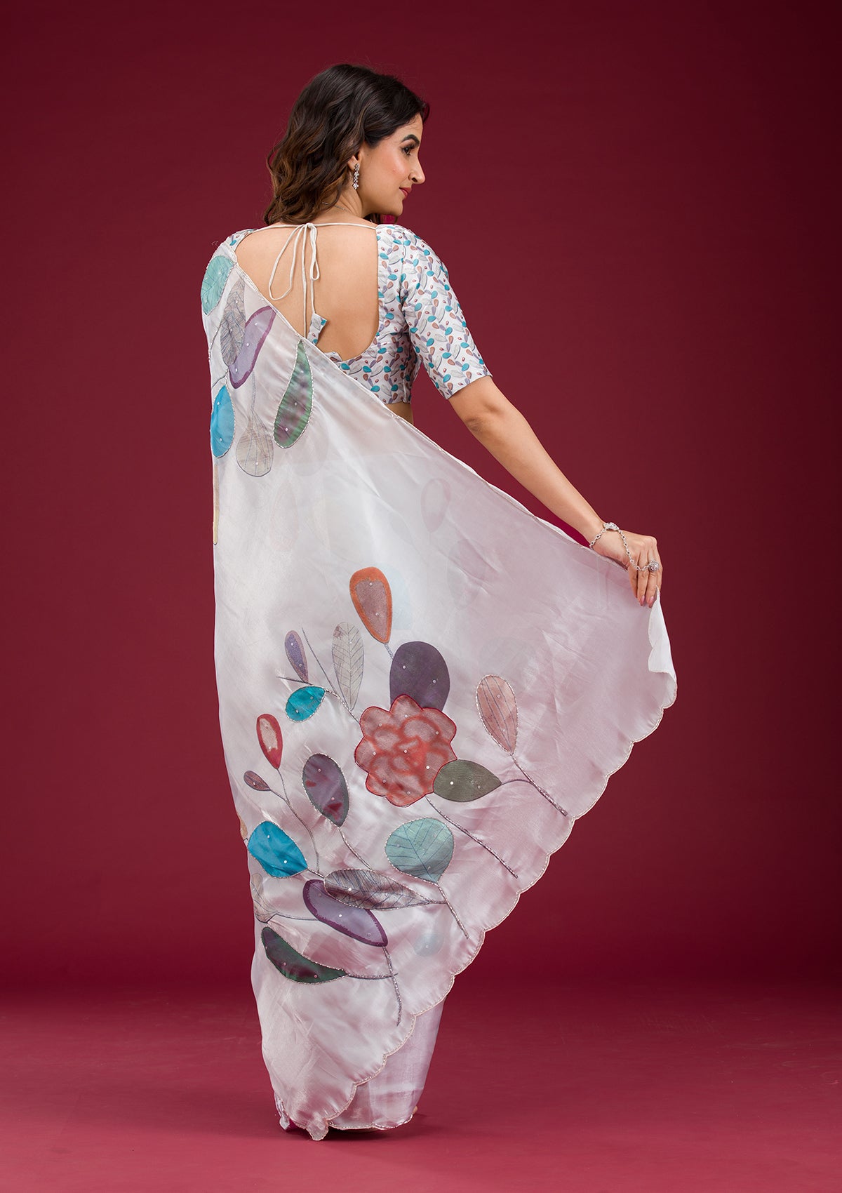 Light Grey Printed Tissue Saree