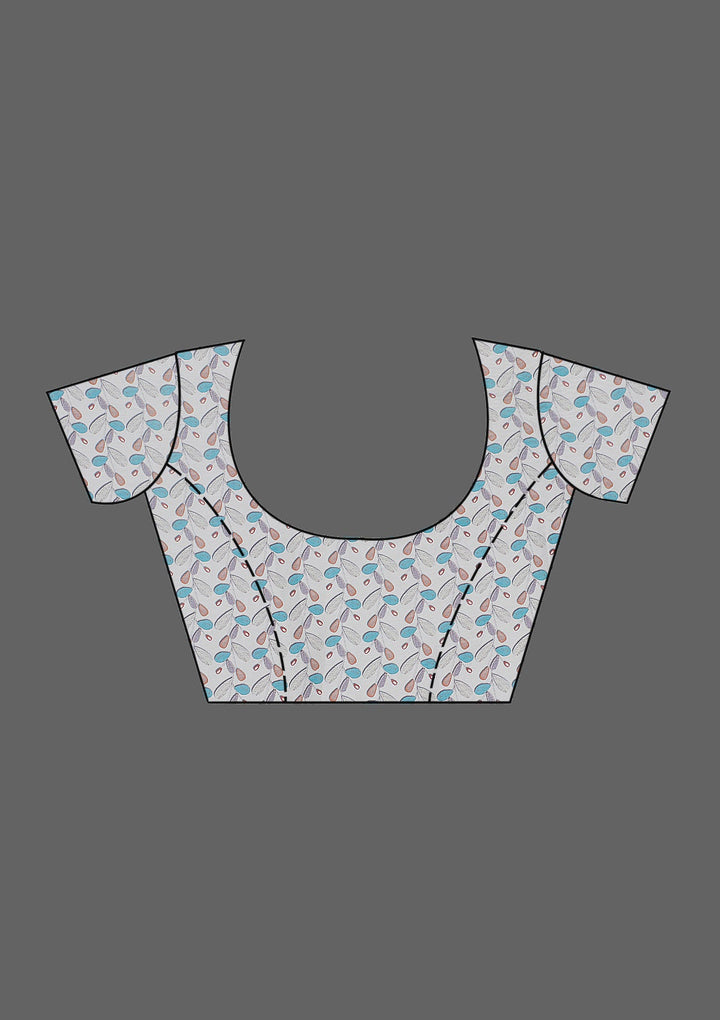 Light Grey Printed Tissue Saree-Koskii