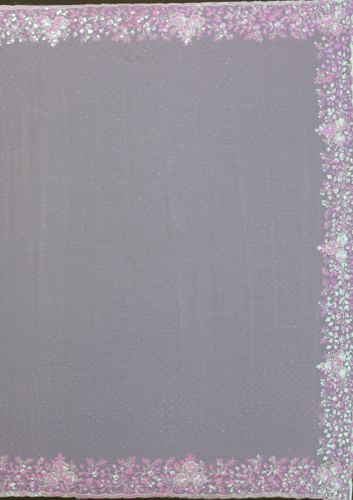 Light Grey Sequins Georgette Saree-Koskii