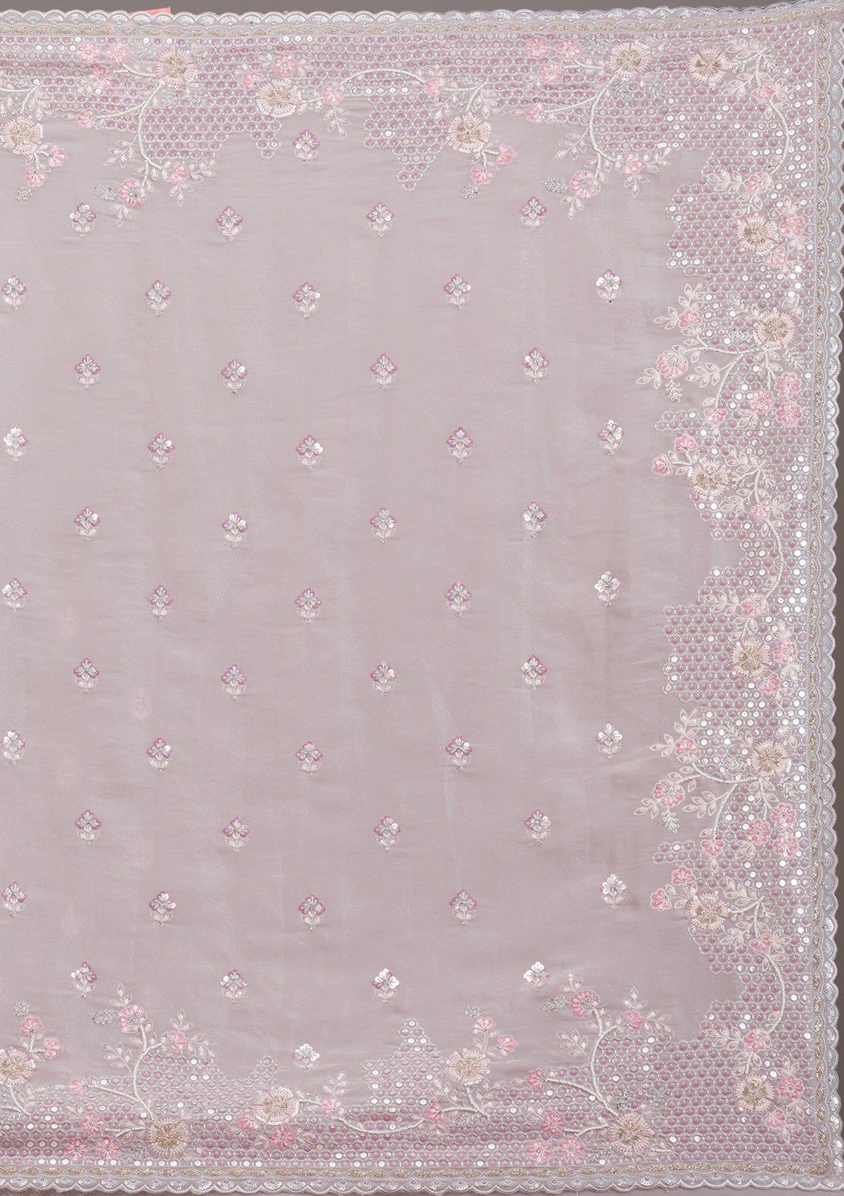 Light Grey Sequins Tissue Saree-Koskii