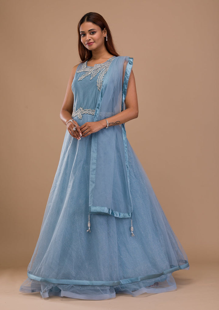 Light Grey Stonework Net Gown-Koskii