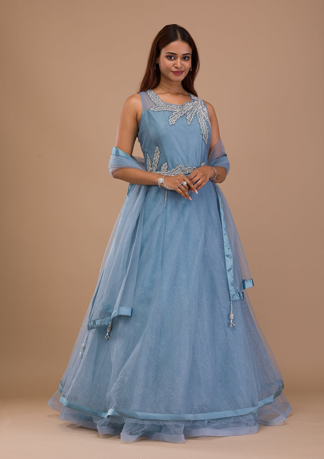 Light Grey Stonework Net Gown-Koskii