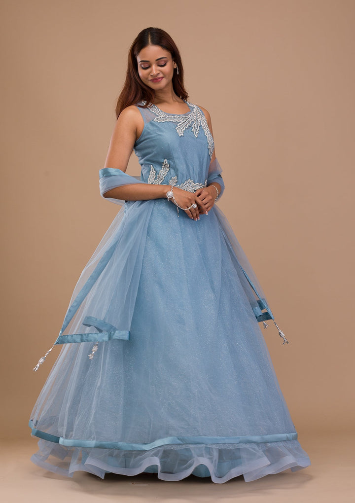Light Grey Stonework Net Gown-Koskii