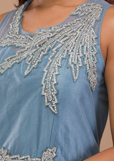 Light Grey Stonework Net Gown-Koskii