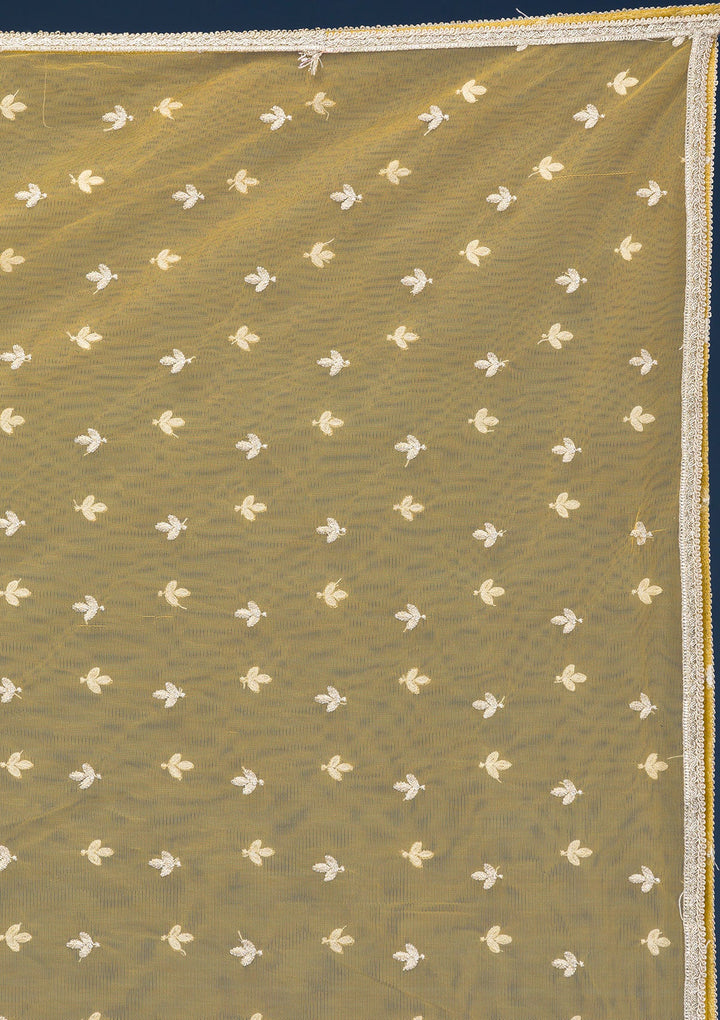 Light Grey Threadwork Chanderi Readymade Salwar Suit-Koskii