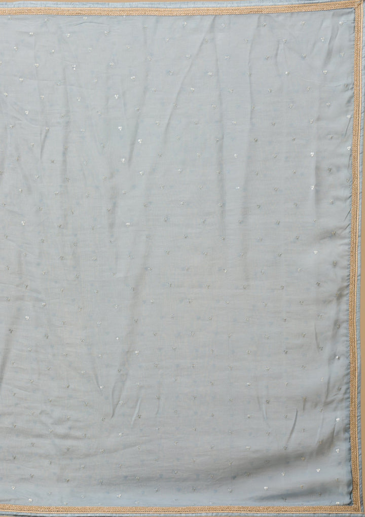 Light Grey Threadwork Georgette Readymade Lehenga-Koskii