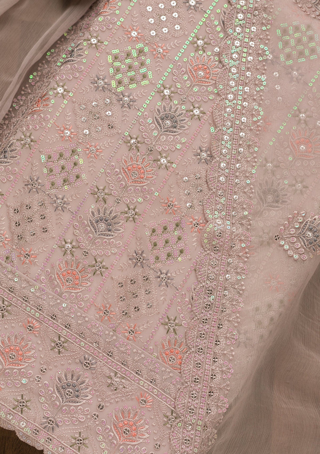Light Grey Threadwork Georgette Unstitched Salwar Kameez-Koskii