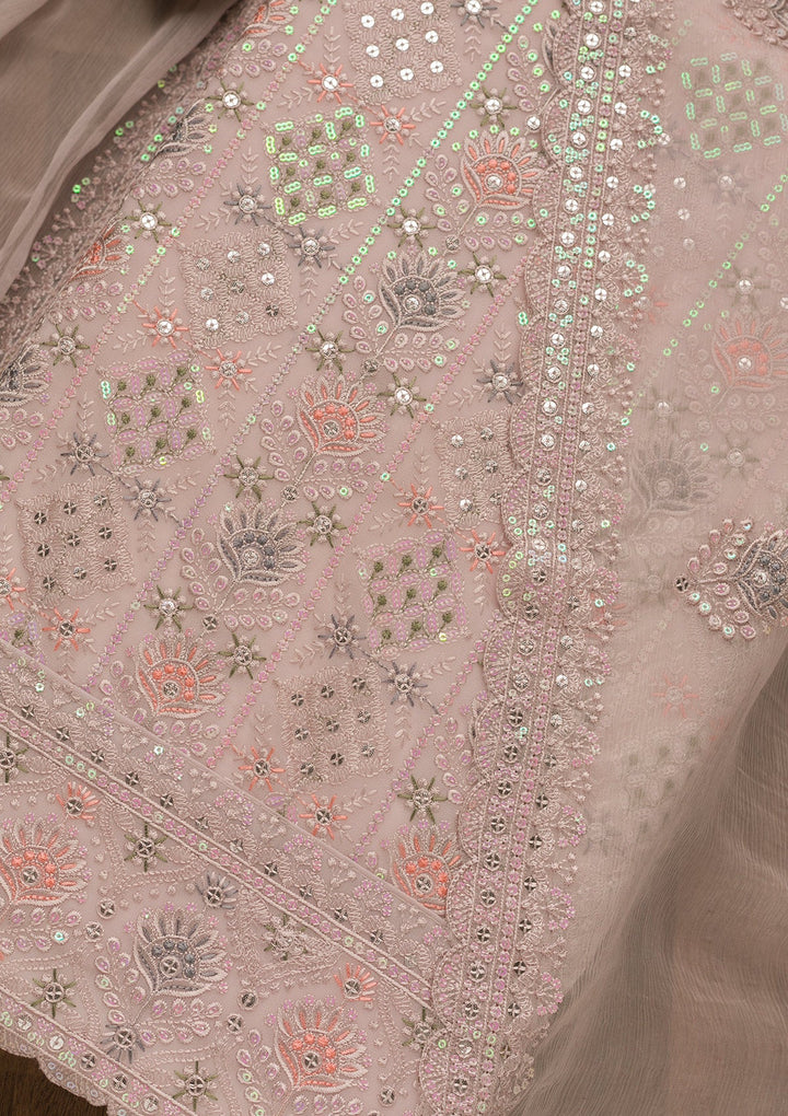 Light Grey Threadwork Georgette Unstitched Salwar Kameez-Koskii