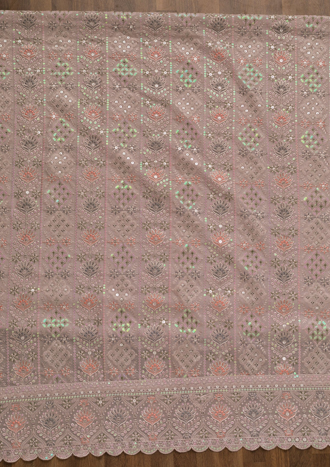 Light Grey Threadwork Georgette Unstitched Salwar Kameez-Koskii