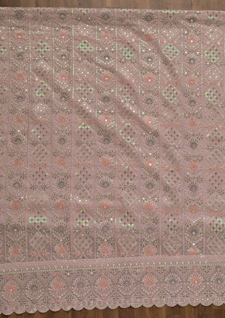 Light Grey Threadwork Georgette Unstitched Salwar Kameez-Koskii