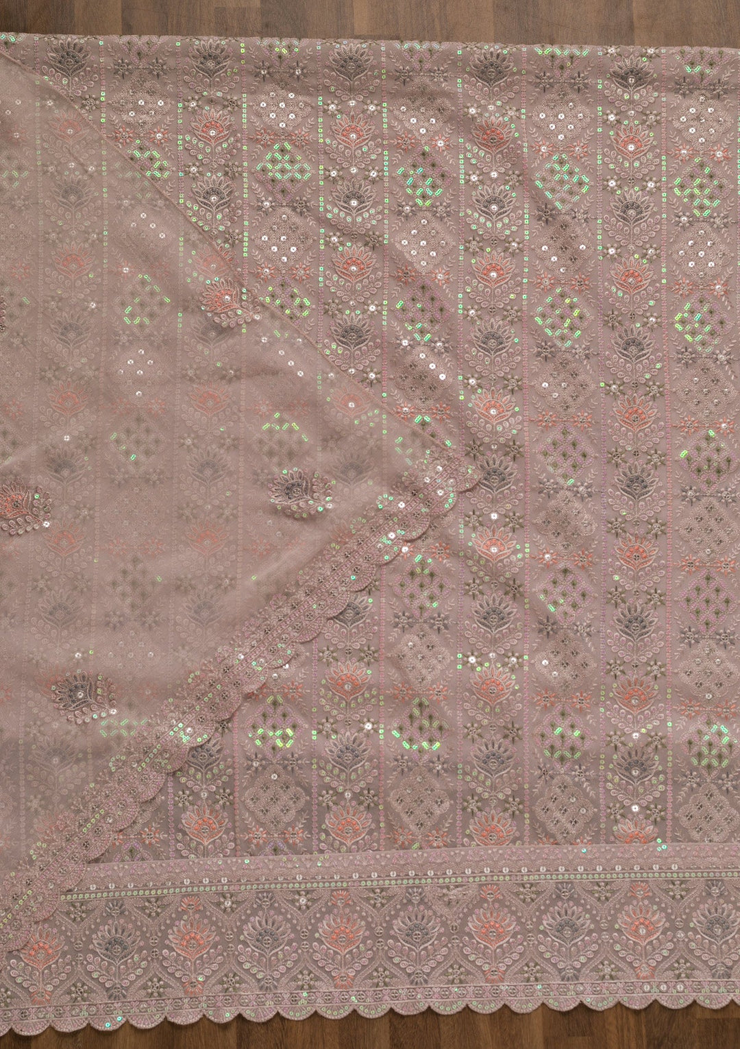 Light Grey Threadwork Georgette Unstitched Salwar Kameez-Koskii
