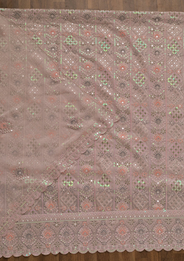 Light Grey Threadwork Georgette Unstitched Salwar Kameez-Koskii