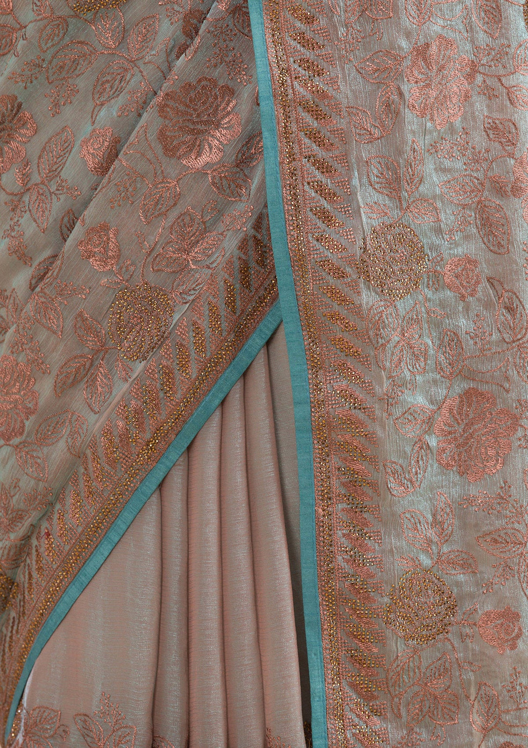 Light Grey Threadwork Raw Silk Saree-Koskii