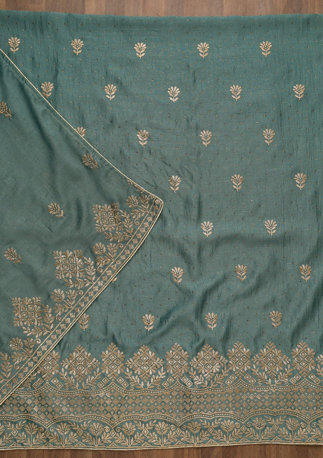 Light Grey Zariwork Art Silk Unstitched Salwar Kameez-Koskii