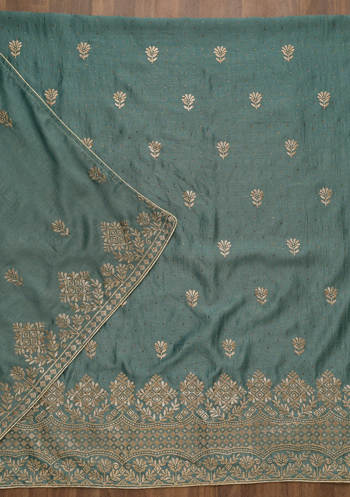 Light Grey Zariwork Art Silk Unstitched Salwar Kameez-Koskii