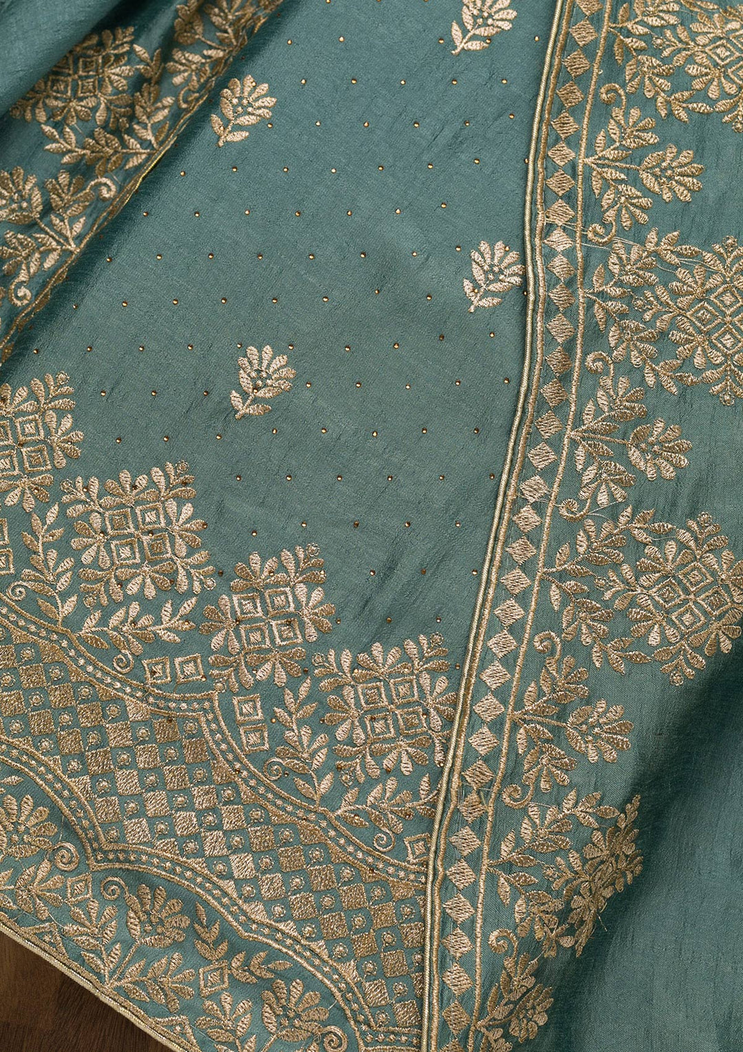 Light Grey Zariwork Art Silk Unstitched Salwar Kameez-Koskii