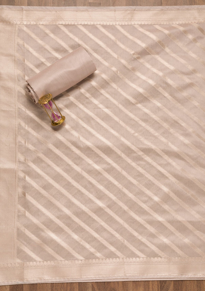 Light Grey Zariwork Banarasi Unstitched Salwar Suit-Koskii